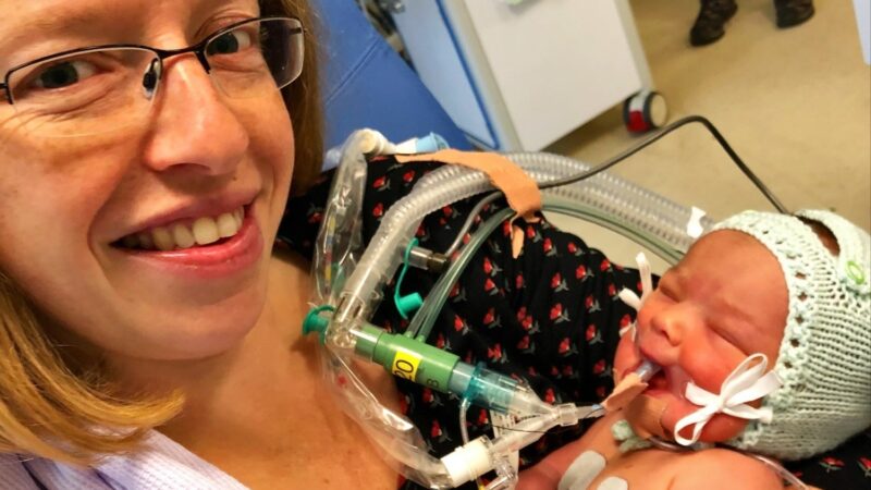 Alexia with her newborn daughter Henrietta at St George's Hospital Neonatal Unit