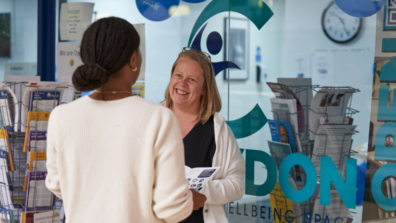 Two women talking to each other at Croydon Health and Wellbeing Space